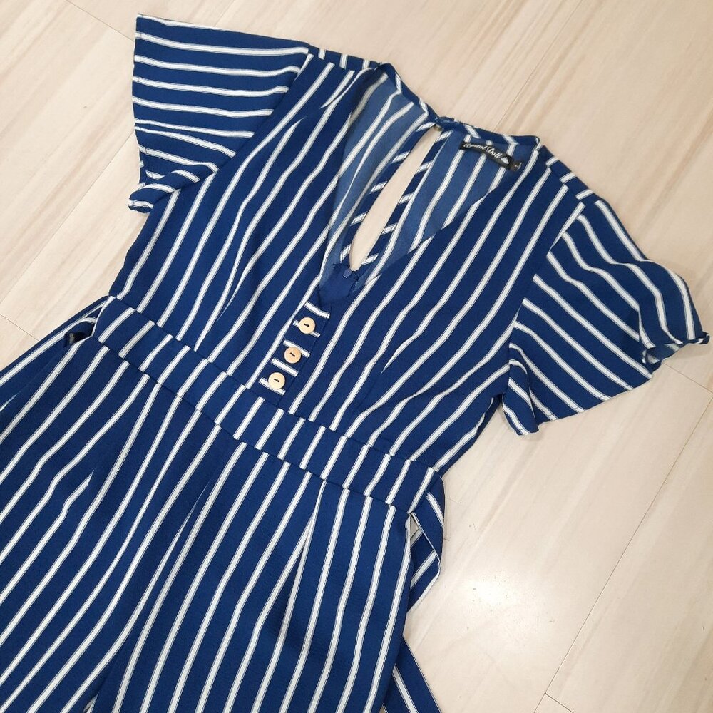 Blue striped wide leg jumpsuit - Crystal Doll brand - Picture 4 of 7